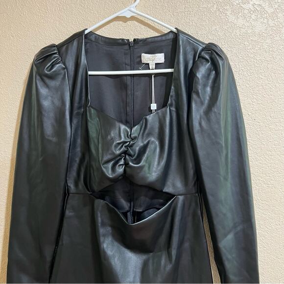 Ronny Kobo Collection black faux leather cutout long sleeve mini dress large NEW - Picture 4 of 11